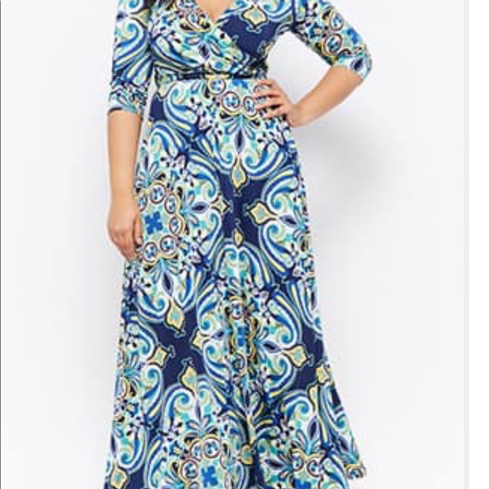 Faux wrap multi colored maxi dress.